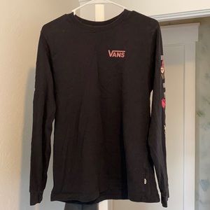 black long floral sleeve vans top